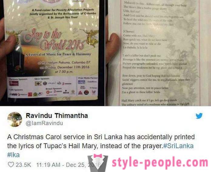 Na Srí Lance, církevní farníci distribuovány letáky s textem písně rapper místo modlitby
